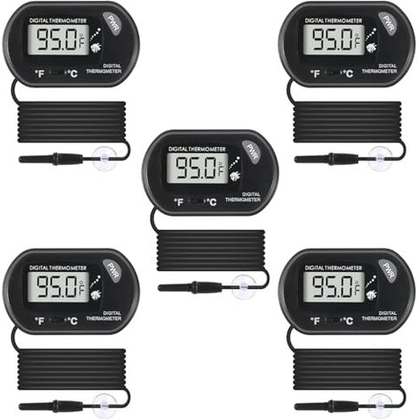 Lot de 5 thermomètres numériques pour aquarium avec sonde résistante à l'eau et ventouse Écran LCD Fahrenheit/Celsius (/) (1/5)