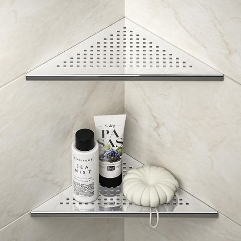 Etagere Douche Angle Lot de 2, étagère de Douche d'angle en Acier Inoxydable 304, Etagere Angle Salle de Bain 254mm, pour Mur carrelé, sans perçage, Polie (1/5)