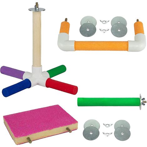 4-teiliges Vogelstangen-Plattform-Ständer-Set aus Naturholz, Stehspielzeug für Nägel (1/4)