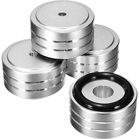 Lot de 4 pieds isolants en aluminium pour haut-parleur Hi-Fi, 40 x 20 mm, pour platine vinyle (argent)