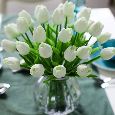 Fleur Artificielle Tulipe Fausse Toucher De Mariage Chambre Famille Hôtel Fête Intérieur Salle d'étude Bricolage Décoration Blanc (1/5)
