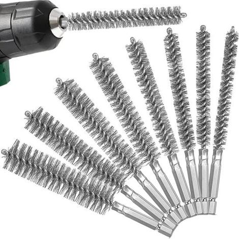 Un ensemble de 6 brosses en acier inoxydable pour un nettoyage efficace des alésages de cylindres et des tubes filetés. (1/5)