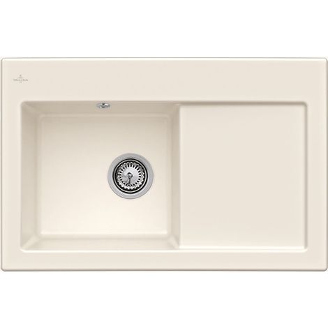Evier 1 bac VILLEROY ET BOCH Subway 45 78 x 51 cm egouttoir a droite Crème CeramicPlus avec vidage manuel