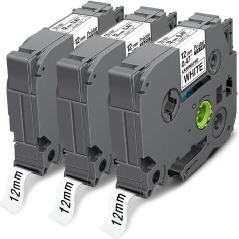 Cassette étiquettes 12mm noir sur blanc laminé – Compatible Brother TZe-231 TZ-231 – Résistant aux produits chimiques et à l'eau – 8m - H100lb