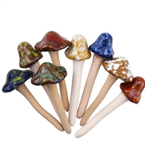 Set mit 8 Miniatur-Keramikpilzen für Garten und Blumentopf (4 offene Pilze + 4 Champignons) – im Ofen gebrannt, handgefertigt