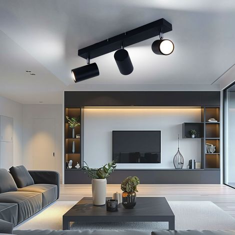 Plafoniera soggiorno lampada sala da pranzo lampada camera da letto faretto faretto, metallo cromato nero, faretti GU10 a 3 luci mobili, L 41 cm
