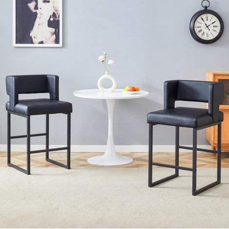 2er-Set schwarze Barhocker im nordischen Stil mit quadratischem Sitz, Metallbeinen und PU-Bezug (1/5)