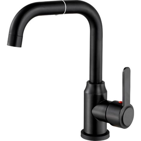 Robinet de cuisine eau chaude et froide noir haut de gamme, pivotant à 360 ° dans les deux sens, robinet d'évier de cuisine à une poignée, acier inoxydable 304 (1/2)
