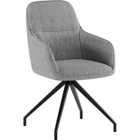 Sedia da pranzo girevole Gaia design moderno a conchiglia con rivestimento in tessuto grigio chiaro e struttura in metallo nero - OM (1/5)