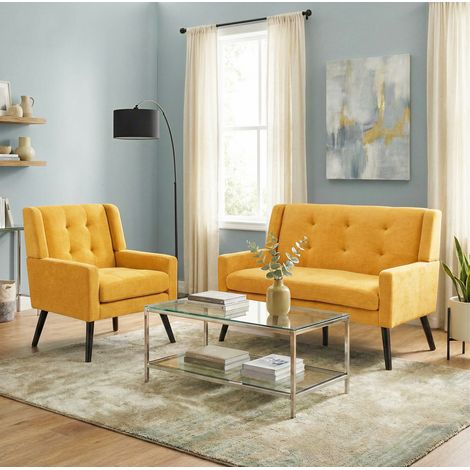 Sessel Set 2-teilig gepolstert mit Tufting Gelb OKMYHOME (1/5)