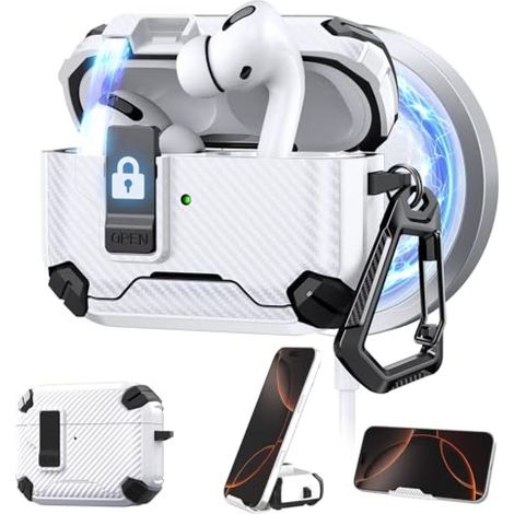 Étui pour AirPods Pro 3 (2025) avec verrouillage automatique MagSafe, compatible avec les AirPods Pro 3e génération d'Apple (blanc fibre de carbone, étui pour AirPods Pro 3 (2025)) (1/5)