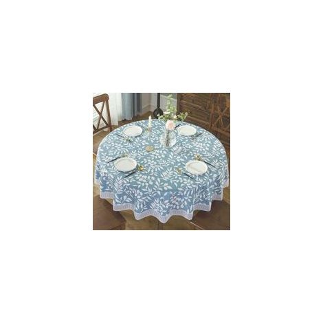 Mantel redondo de 180 cm, fácil de limpiar, impermeable, antiarrugas y antimanchas, lavable, de poliéster y PVC, para mesa redonda, comedor, cocina, jardín y balcón (hoja azul).
