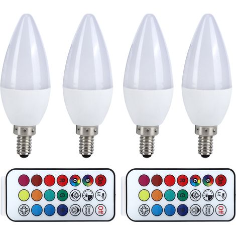 Lot 3 Ampoules Bougie E14 RGB 3W Changeant Couleur + Télécommande, Blanc Pur 6000K Décoration Maison (1/5)