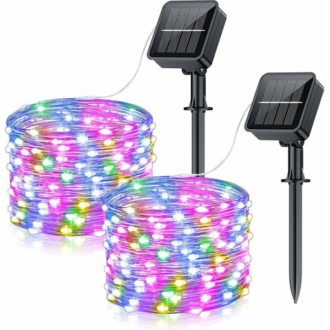 Guirlande Solaire Exterieur [Lot de 2], 10M 100 LED Guirlande Lumineuse Exterieur Solaire Étanche 8 Modes Fil Cuivre Lumière Décoration pour Sapin/Noël/Jardin/Cour/Mariage/Fête, Multicolore Lefou (1/5)