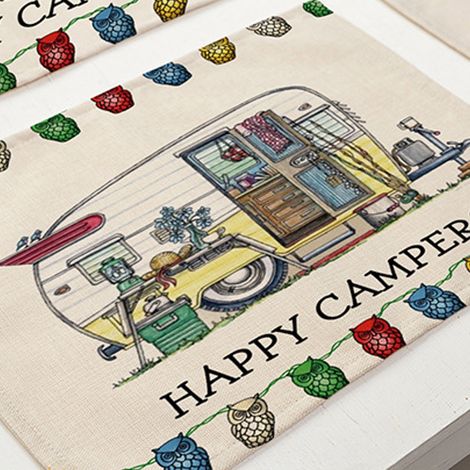 Tapis de camping-car et de caravaning unique, délicat et écologique en mélange coton-lin avec un motif de dessin animé (MC0046-1) (1/5)