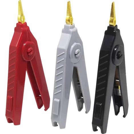 Pince de test Kelvin LCR en cuivre pur 20 A, pince crocodile, pince de test positive et négative, pince de pont de résistance à bouche plate, pince à bec de canard, noir, gris et rouge (3 articles) (1/3)