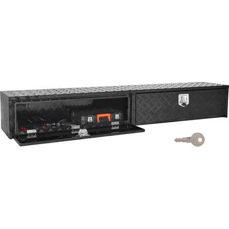 VEVOR Truck Tool Box, 88 x 16 x 13 Inch, Black Aluminum Tread Topsider Toolbox with Dual Drop Doors, Heavy Duty Lockable Storage and Organization Box with Latch, Corrosion-Resistant, for Truck Bed (1/5)