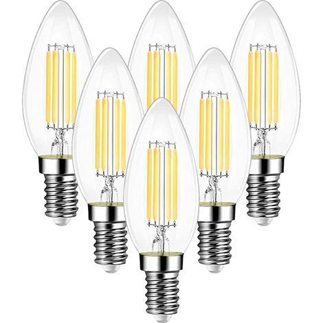 TAISHENGDA- Ampoule Filament Bougie Vintage LED E14, Ampoules 6W LED Filament équivalent Incandescente 60W, E14 Ampoules Culot Vintage Blanc Chaud 2700K 600LM, Lot de 6 (1/5)