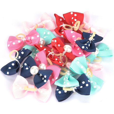 Lot de 20 nœuds papillon pour poils de chien avec élastique, accessoires de toilettage pour chiots et oursons en peluche, couleurs aléatoires (1/5)