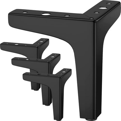Set of 4 Furniture Legs Load Up to 800 KG, 10cm Modern Metal Table Legs in Triangle Shape, Hairpin Furniture Legs for Cupboard, Sofa, with 16 Screws and 4 Foot Protectors, Black (1/4)