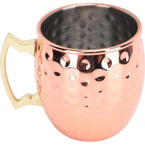 Mug Moscow Mule en acier inoxydable à bord martelé, facile à nettoyer, idéal pour les cocktails, l'eau et les boissons froides (500 ml). (1/5)