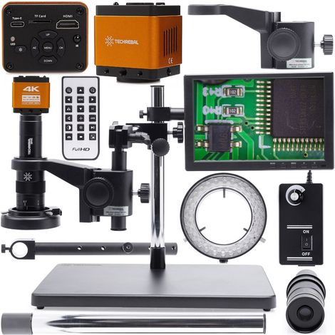 Microscopio digitale 10A-solo + illuminazione LED regolabile 60X + telecamera "Orange PRO 4K" + braccio 10A + display da 10 pollici + supporto