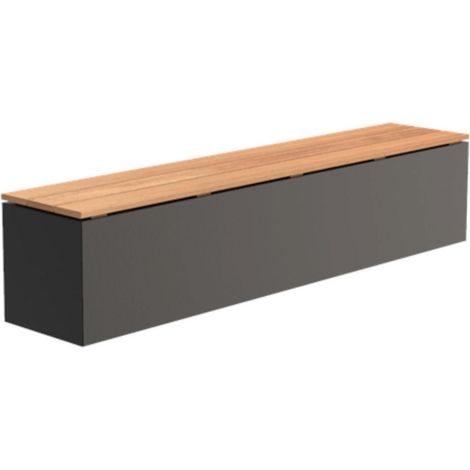 Adezz Sitzbank Sockel mit Sitz Aluminium RAL7021 grau Hartholz Gartenbank Sitzfläche 200x40x43 cm (1/5)