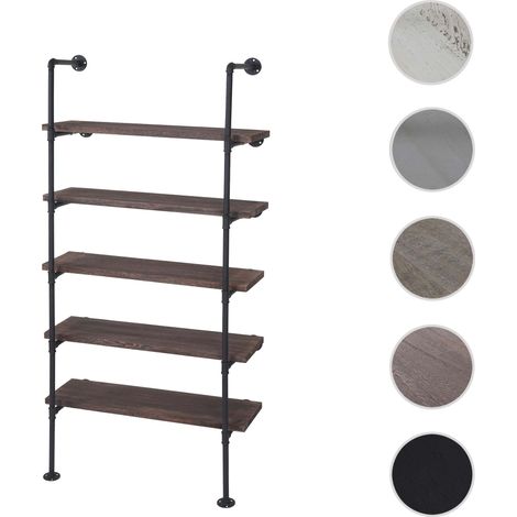 Étagère HWC-C45 - Étagère de salon Bibliothèque Étagère de rangement - Design industriel bois métal - 165x80x28cm - gris-brun (1/5)