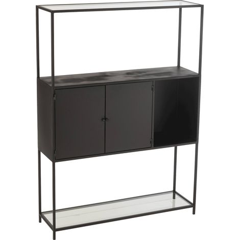 Étagère métal verre noir élégance moderne pour salon ou bureau - Noir métal et verre transparent (1/5)