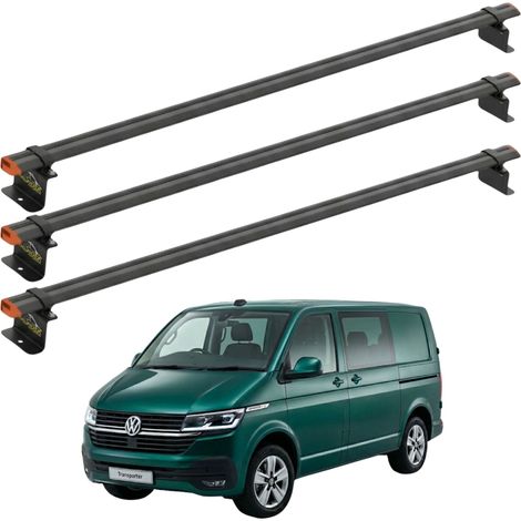 VW Transporter T6 2015-2024 Dachgepäckträger, Punktbefestigung, schwarz, 3 Querträger (1/5)