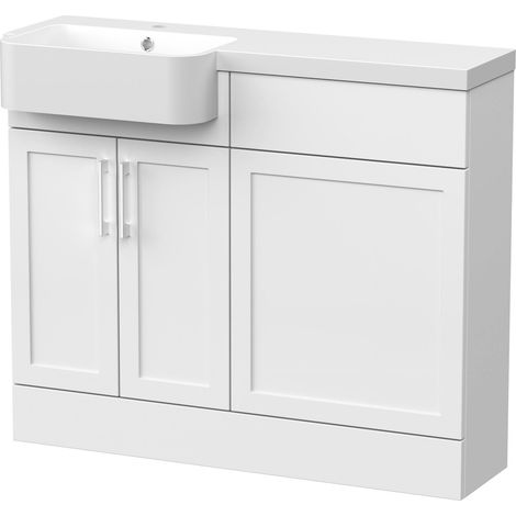Pirehill Traditional Floor Standing Compact 2 Door Vanity Basin WC Combination Unit with Basin, 1000mm, Left Hand, Matt White (1/4)