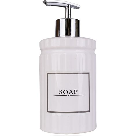Distributeur de Savon Vintage en céramique, Blanc, avec Impression SOAP, Distributeur de Savon Liquide, Accessoire de Salle de Bain pour lavabo, Baignoire ou Douche (1/2)