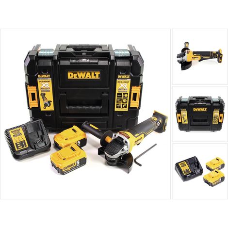 Amoladora angular sin cable DeWalt DCG 406 P2 18V 125mm sin escobillas + 2x batería 5.0Ah + cargador + TSTAK