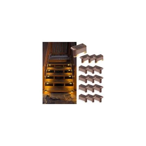 Lot de 16 lampes solaires d'extérieur pour escalier - Étanche - Éclairage LED pour escalier extérieur, marches, clôture, cour, terrasse, gouttière, chemin, décoration, blanc chaud H233
