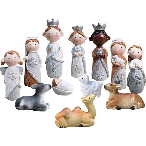 Ensemble Crèche de Noël avec Mangeoire Collection En Résine De Statuettes  Statuettes Miniatures De La Sainte Pour Table de Chevet Table Bureau Plan de Travail Étagère (1/5)