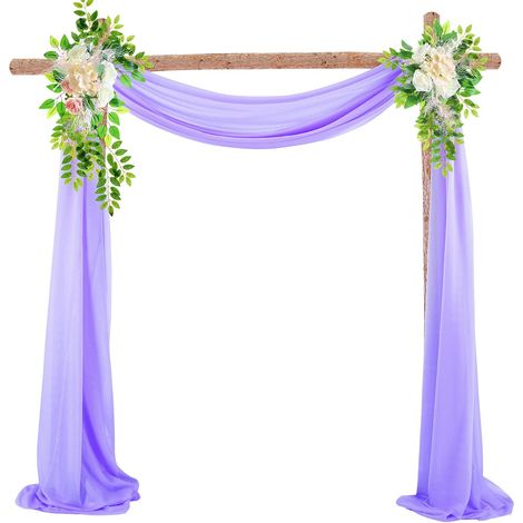 Set of 2 artificial wedding arches with 1 semi-transparent garland for ceremony and reception decoration (purple) (1/5)