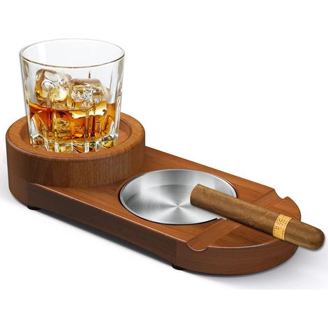 Cendrier à cigares de luxe en verre à whisky avec porte-cigare, coffret cadeau, coupe-cigares et accessoire décoratif pour la maison, le bureau ou le bar. (1/5)