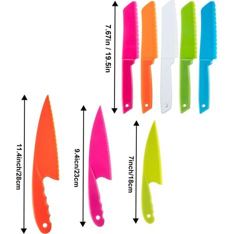 Lot de 8 Couteaux de Cuisine Enfant en Nylon, Set de Découpe Plastique Sécurisé pour Fruits, Pain, Gâteau, Salade et Laitue (1/3)
