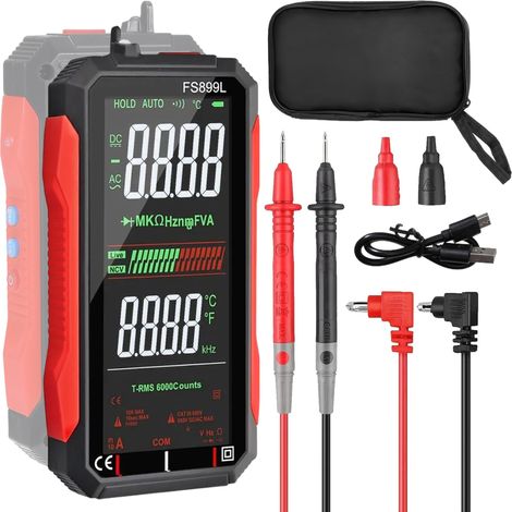 Digitales Multimeter-Voltmeter mit 6000 Zählern – automatische Bewertung von True RMS, NCV, misst AC/DC-Spannung, Strom, Widerstand, Kapazität, Temperatur, Frequenz, Durchgang