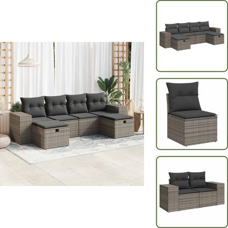 6-tlg. Garten-Sofagarnitur mit Kissen Grau Poly Rattan - Gartensofa Set - Garten Sofa Set - Outdoor Sofa Set - Garten Sofagarnitur (1/5)