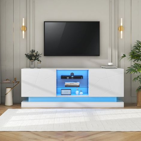 Meuble tv blanc mat 160cm avec étagère en verre réglable et charnières silencieuses (1/5)