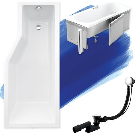 Baignoire Bain d'angle 150x75 Droite avec des panneaux en polystyrène, Siphon de bain et pieds (support) - Set 4en1 - Fabriqué en UE - BADLAND INTEGRA