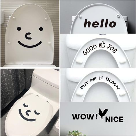 Lustige Toilettensitzaufkleber, „Bitte runter“-Toilettenaufkleber, Badezimmer-Wanddekoration, Smiley-Gesicht (6er-Pack)