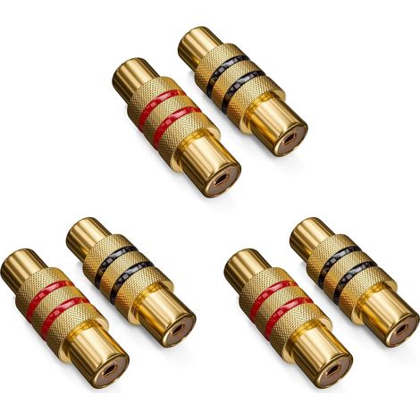 Lot de 6 Adaptateur RCA, Connecteur Femelle à Femelle, Noir et Rouge, Audio Vidéo, Pour Extension Câble Stéréo (1/5)