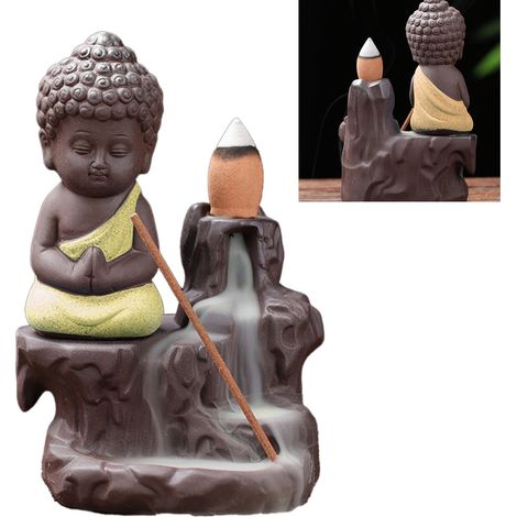 Brûleur d'encens à reflux Monk, porte-encens cascade de sable violet relaxant et confortable avec 30 bâtonnets d'encens pour le yoga et le bureau, jaune clair