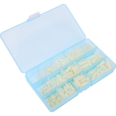 Boîte de 310 pièces de vis, écrous et rondelles en nylon M3, assortiment mâle-femelle-femelle-entretoise (blanc) (1/5)