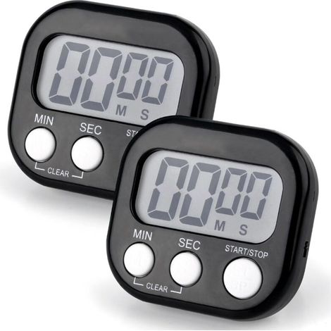 Magnetischer digitaler Küchentimer mit Alarmfunktion, großem hintergrundbeleuchtetem LCD-Display – Schwarz (2er-Pack)