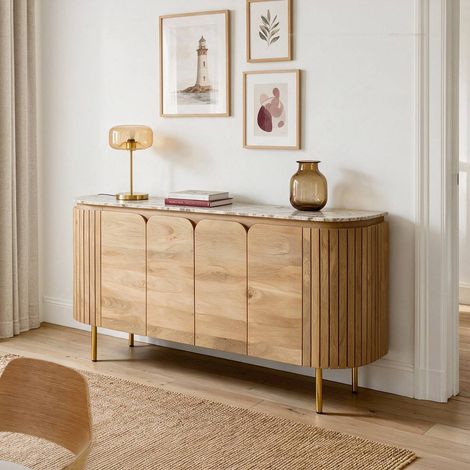 Buffet en marbre et bois de manguier 170cm Cyrène (1/5)