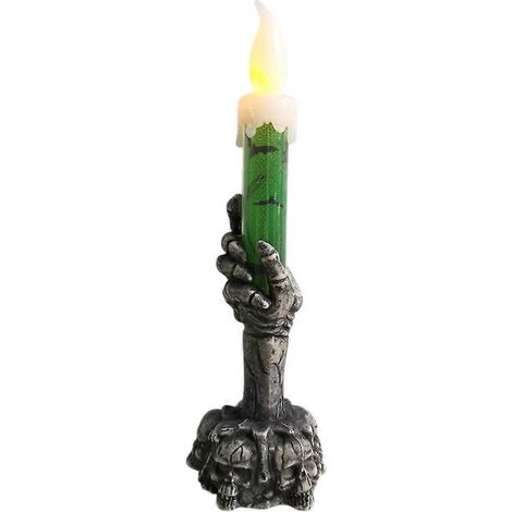 Lampe LED d'Halloween avec crâne fantôme tenant une bougie (verte)