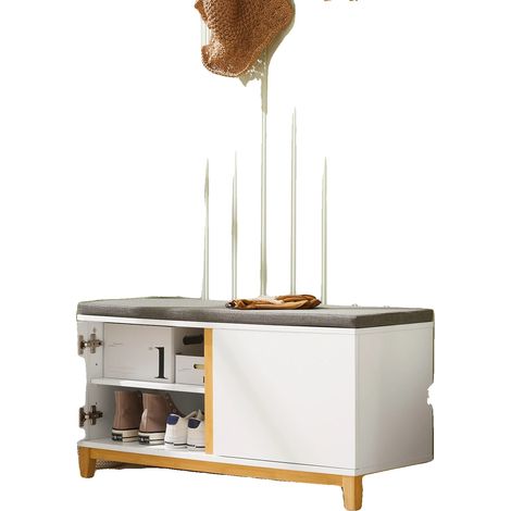 Banco para zapatos, almacenamiento elegante, asiento cómodo, blanco (1/2)